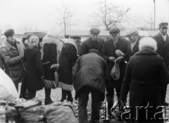 Koniec lat 70., Radom, Polska.
Miejskie targowisko - kolejka po cebule.
Fot. NN, zbiory Ośrodka KARTA