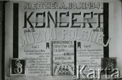 Listopad 1941, Dorsten, III Rzesza Niemiecka.
Obóz jeniecki oficerów Wojska Polskiego. Zdjęcie plakatu koncertowego orkiestry i chóru występujących dla więzionych zwykle w niedzielne. Próby i intensywne ćwiczenia sekcji muzycznej odbywały się regularnie w trakcie tygodnia.  
Fot. zbiory Ośrodka KARTA, Pogotowie Archiwalne [PA_024], przekazali Dorota i Tomasz Wojciechowscy