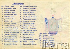1941-1942, Dorsten, III Rzesza Niemiecka.
Obóz jeniecki oficerów Wojska Polskiego. Rewers karty  duszpasterstwa i obozowej Rady Parafialnej z imiennym spisem ministrantów.
Fot. zbiory Ośrodka KARTA, Pogotowie Archiwalne [PA_024], przekazali Dorota i Tomasz Wojciechowscy