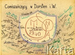 1941-1942, Dorsten, III Rzesza Niemiecka.
Obóz jeniecki oficerów Wojska Polskiego. Koleżeńskie wpisy żołnierzy wspólnie internowanych w Comisani na terenie Rumunii w 1940 r. 
Fot. zbiory Ośrodka KARTA, Pogotowie Archiwalne [PA_024], przekazali Dorota i Tomasz Wojciechowscy