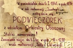 06.01.1941, Calimanesti, Rumunia.
Internowanie żołnierzy Wojska Polskiego. Zaproszenie na wieczór estradowy w restauracji 