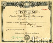 05.10.1933, Warszawa, Polska.
Gratyfikacja dla zespołu pracowników Rzeźni Miejskiej w Śmiglu wystawiona przez Ogólnopolski Komitet Pracowniczy Pożyczki Narodowej.
Fot. NN, zbiory Ośrodka KARTA, Pogotowie Archiwalne (PA_033), udostępnił Piotr Balcer