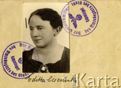 22.11.1939, Śmigiel, III Rzesza Niemiecka.
Rewers dowodu osobistego wystawionego dla Edyty Ciecińskiej.
Fot. NN, zbiory Ośrodka KARTA, Pogotowie Archiwalne (PA_033), udostępnił Piotr Balcer