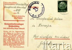 16.02.1941, Flossenburg, III Rzesza Niemiecka.
Niemiecki obóz koncentracyjny. Kartka więźnia Stanisława Szczepaniaka wysłana do rodziny. Nadawca był kawalerzystą, plutonowym 7 Pułku Strzelców Konnych Wielkopolskich, wywieziony po Kampanii wrześniowej  do obozu koncentacyjnego początkowo Flossenburg. Zamordowany w Dachau, prawdopodobnie w 1944 roku. 
Fot. NN, zbiory Ośrodka KARTA, Pogotowie Archiwalne [PA_033], udostępnił Piotr Balcer