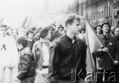 1.05.1989, Gdańsk, Polska.
Manifestacja z udziałem Federacji Młodzieży Walczącej.
Fot. NN, Archiwum Federacji Młodzieży Walczącej, zbiory Ośrodka KARTA