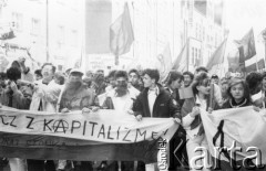1.05.1989, Gdańsk, Polska.
Manifestacja z udziałem Federacji Młodzieży Walczącej.
Fot. NN, Archiwum Federacji Młodzieży Walczącej, zbiory Ośrodka KARTA