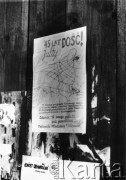 1988-1989, Gdańsk, Polska.
Akcje Grup Wykonawczych Federacji Młodzieży Walczącej Region Gdańsk. Plakat FMW informujący o manifestacji pod pomnikiem Jana III Sobieskiego w Gdańsku w rocznicę konferencji w Jałcie w 1945 roku.
Fot. NN, Archiwum Federacji Młodzieży Walczącej, zbiory Ośrodka KARTA