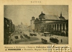 Przed 1914, Warszawa, Królestwo Polskie, Cesarstwo Rosyjskie.
Krakowskie Przedmieście. Widok w stronę placu Zamkowego. Po prawej stronie widoczny kościół św. Anny. 
Album ze zdjęciami i reklamami 