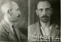 1940, Pińsk, Białoruska SRR, ZSRR.
Franciszek Piątyszek - elektromonter, aresztowany przez NKWD 31 marca 1940 roku, przetrzymywany w areszcie w Pińsku, zesłany do Manczegorska. Od 1941 roku jego losy są nieznane. Fotografia wykonana w areszcie w Pińsku.
Fot. NN, zbiory Ośrodka KARTA, kolekcja Franciszka Piątyszka [AW III/79]