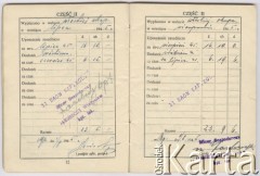 15.05.1945, brak miejsca.
Książeczka uposażenia Zbigniewa Jackowskiego zawierająca dane ewidencyjne, informacje o wypłaconym uposażeniu, obciążeniach i ich spłatach oraz o skarbowych wyposażeniach materiałowych.
Fot. NN, zbiory Ośrodka KARTA, Pogotowie Archiwalne [PAF_042], przekazał Zbigniew Jackowski