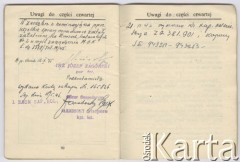 15.05.1945, brak miejsca.
Książeczka uposażenia Zbigniewa Jackowskiego zawierająca dane ewidencyjne, informacje o wypłaconym uposażeniu, obciążeniach i ich spłatach oraz o skarbowych wyposażeniach materiałowych.
Fot. NN, zbiory Ośrodka KARTA, Pogotowie Archiwalne [PAF_042], przekazał Zbigniew Jackowski