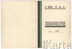 1945-1947, brak miejsca.
Zaświadczenie ppor Zbigniewa Jackowskiego (5 Wileński Pułk Artylerii Lekkiej) upoważniające do noszenia Gwiazdy za Wojnę 1939-1945 i Gwiazdy Italii. 
Fot. NN, zbiory Ośrodka KARTA, Pogotowie Archiwalne [PAF_042], przekazał Zbigniew Jackowski