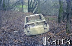 Lata 90., Warszawa, Polska.
Wrak samochodu w lesie.
Fot. Artur Polit, zbiory Fundacji Ośrodka KARTA