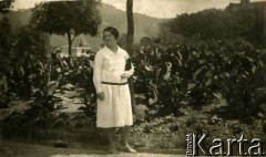 Lata 20., Włochy.
Elżbieta Zajączkowska (matka Larysy) w ogrodzie. 
Fot. NN, kolekcja Larysy Zajączkowskiej-Mitznerowej, zbiory Ośrodka KARTA