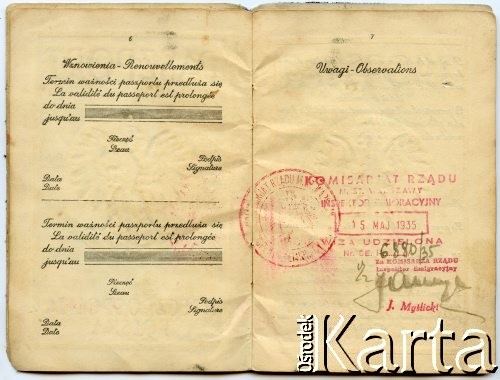 6.05.1935, Buczacz, Polska.
Paszport małżeństwa Józefa i Anastazji Herbutów oraz ich dzieci Katarzyny, Anieli i Władysława. Rodzina do 1935 r. mieszkała w Baryszu. Dokument został wystawiony przed ich wyjazdem do prowincji Chaco w Argentynie.
Fot. NN, zbiory Władysława Herbuta, reprodukcje cyfrowe w Bibliotece Polskiej im. Ignacego Domeyki w Buenos Aires (Biblioteca Polaca Ignacio Domeyko) i w Ośrodku KARTA w Warszawie.