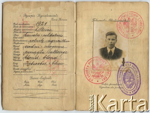 Paszport Edwarda Kuryłowicza (ur. 1921 r., w 1938 r. wyemigrował z rodziną do Argentyny). 
Fot. NN, zbiory Leokadii Kuryłowicz, reprodukcje cyfrowe w Bibliotece Polskiej im. Ignacego Domeyki w Buenos Aires (Biblioteca Polaca Ignacio Domeyko) i w Ośrodku KARTA w Warszawie.