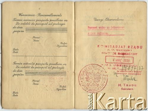 Paszport Edwarda Kuryłowicza (ur. 1921 r., w 1938 r. wyemigrował z rodziną do Argentyny). 
Fot. NN, zbiory Leokadii Kuryłowicz, reprodukcje cyfrowe w Bibliotece Polskiej im. Ignacego Domeyki w Buenos Aires (Biblioteca Polaca Ignacio Domeyko) i w Ośrodku KARTA w Warszawie.