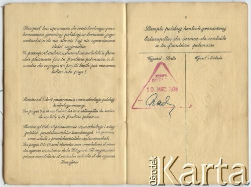 Paszport Edwarda Kuryłowicza (ur. 1921 r., w 1938 r. wyemigrował z rodziną do Argentyny). 
Fot. NN, zbiory Leokadii Kuryłowicz, reprodukcje cyfrowe w Bibliotece Polskiej im. Ignacego Domeyki w Buenos Aires (Biblioteca Polaca Ignacio Domeyko) i w Ośrodku KARTA w Warszawie.