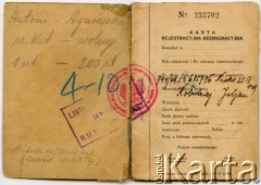 Karta rejestracyjna reemigracyjna wystawiona dla Juljana Kołodzieja, który wyemigrował do Argentyny w 1929 r.
Fot. NN, udostępnił Alfredo Kołodziej, reprodukcje cyfrowe w Bibliotece Polskiej im. Ignacego Domeyki w Buenos Aires (Biblioteca Polaca Ignacio Domeyko) i w Ośrodku KARTA w Warszawie.