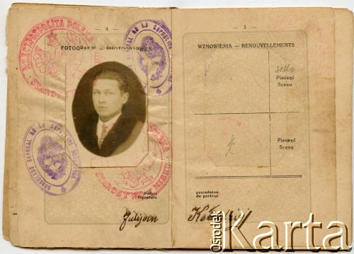 Paszport Juljana Kołodzieja, który w 1929 roku wyemigrował do Argentyny. Strona 3.
Fot. NN, udostępnił Alfredo Kołodziej, reprodukcje cyfrowe w Bibliotece Polskiej im. Ignacego Domeyki w Buenos Aires (Biblioteca Polaca Ignacio Domeyko) i w Ośrodku KARTA w Warszawie.