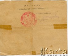 22.02.1929. Świadectwo ubóstwa Juljana Kołodzieja. Zwalniało go z wnoszenia opłat stemplowych na dokumentach potrzebnych do uzyskania bezpłatnego paszportu. Strona 2.
Fot. NN, udostępnił Alfredo Kołodziej, reprodukcje cyfrowe w Bibliotece Polskiej im. Ignacego Domeyki w Buenos Aires (Biblioteca Polaca Ignacio Domeyko) i w Ośrodku KARTA w Warszawie.