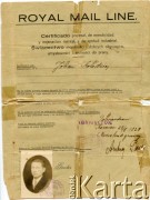 22.02.1929. Świadectwo moralności, dobrych obyczajów i umysłowości i zdolności do pracy. Zostało wystawione dla Juljana Kołodzieja. Strona 1.
Fot. NN, udostępnił Alfredo Kołodziej, reprodukcje cyfrowe w Bibliotece Polskiej im. Ignacego Domeyki w Buenos Aires (Biblioteca Polaca Ignacio Domeyko) i w Ośrodku KARTA w Warszawie.