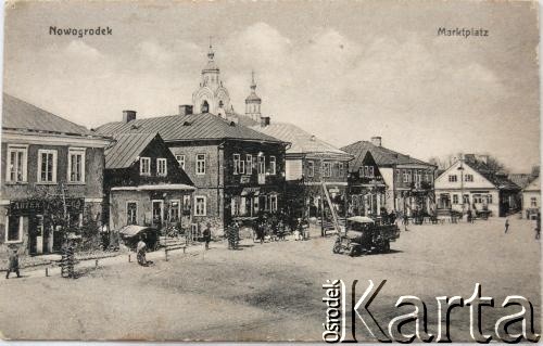 1917, Nowogródek, okupacja niemiecka.
Rynek. Karta pocztowa.
Fot. J. Winnik, zbiory Archiwum Historii Mówionej Ośrodka KARTA i Domu Spotkań z Historią, udostępniła Oktawia Pietuchowska w ramach projektu 