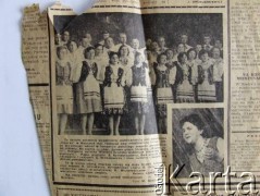 Lata 60., Kowno, Litewska SRR, ZSRR.
Wycinek prasowy dotyczący Polskiego Zespółu Folklorystycznego 