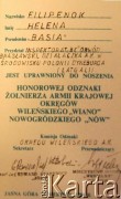 15.08.1984, Jasna Góra, Częstochowa, Polska.
Legitymacja do Honorowej Odznaki Żołnierza Armii Krajowej Okręgu Wileńskiego 