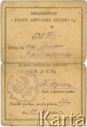 27.11.1920, Polska.
Dokument poświadczający nadanie Janowi Gadomskiemu (ojcu Ireny Gadomskiej, potem Jankowskiej) prawa do noszenia odznaki 1 Pułku Artylerii Ciężkiej (strona 1/2).
Zbiory Archiwum Historii Mówionej Ośrodka KARTA i Domu Spotkań z Historią, udostępniła Irena Jankowska w ramach projektu 