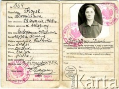 3.11.1934, Łyntupy, pow. święciański, Polska.
Dowód osobisty Bronisławy Kopel.
Fot. NN, zbiory Archiwum Historii Mówionej Ośrodka KARTA i Domu Spotkań z Historią, udostępnił Czesław Żótkiewicz w ramach projektu 