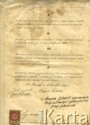 6.04.1907, Czortków, zabór austriacki.
Kontrakt kupna pomiędzy Stefanem Sowiczem a Marcinem Ilnickim - strona 3. Władysław Zielonka c. k. notariusz. Znaczek skarbowy z 1898 r. o nominale 20 halerzy. Podpisy.
Zbiory Archiwum Historii Mówionej Ośrodka KARTA i Domu Spotkań z Historią, udostępnił Włodzimierz Cependa w ramach projektu 