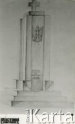 Po 1950 r., Związek Radziecki.
Rysunek przedstawiający pomnik upamiętniający polskich żołnierzy z 75 pułku z Chorzowa, poległych w 1918 r. i w 1920 r. pod Rybczanami.
Zbiory Archiwum Historii Mówionej Ośrodka KARTA i Domu Spotkań z Historią, udostępnił Marian Bumblis w ramach projektu 