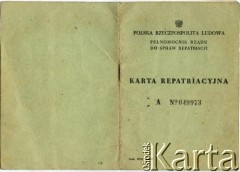 15.07.1958, Biała Podlaska, Polska.
Karta Repatriacyjna Józefy Niechwiadowicz (ur. 1912 r. we wsi Zaborce) - córka Konstantego i Adeli Niechwiadowicz, matka Teresy Muchiny. Strona 1/8.
Fot. NN, zbiory Archiwum Historii Mówionej Ośrodka KARTA i Domu Spotkań z Historią, udostępniła Teresa Muchina w ramach projektu 