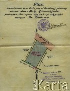 1933, Łuck, woj. wołyńskie, Polska.
Plan nieruchomości przy ul. Bankowej w Łucku, należącej do Leona i Marka Kronsztejnów, sprzedanej Dymitrowi Bobrowowi (teściowi Jadwigi Bobrowej).
Zbiory Archiwum Historii Mówionej Ośrodka KARTA i Domu Spotkań z Historią, udostępniła Jadwiga Bobrowa w ramach projektu 