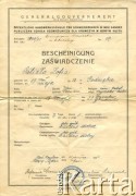 31.01.1940, Nowy Sącz, Generalne Gubernatorstwo.
Zaświadczenie o ukończeniu przez Zofię Hurko (z d. Oślizło) I klasy w Publicznej Szkole Rzemieślniczej dla Krawczyń w Nowym Sączu.
Zbiory Archiwum Historii Mówionej Ośrodka KARTA i Domu Spotkań z Historią, udostępniła Zofia Hurko w ramach projektu „KARTA z Polakami na Wschodzie” (sygnatura nagrania – AHM_PnW_1864).
