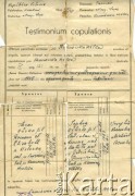 11.07.1945, Kamionka Wielka, województwo nowo-sądeckie, Polska.
Metryka ślubu zawartego przez Zofię Oślizło oraz Tarasa Hurko.
Zbiory Archiwum Historii Mówionej Ośrodka KARTA i Domu Spotkań z Historią, udostępniła Zofia Hurko w ramach projektu „KARTA z Polakami na Wschodzie” (sygnatura nagrania – AHM_PnW_1864).
