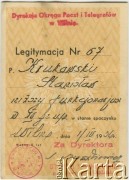 1.04.1936, Wilno, Polska.
Legitymacja Stanisława Krukowskiego wydana przez Dyrekcję Okręgu Poczt i Telegrafów, strona 1/2.
Fot. NN, zbiory Archiwum Historii Mówionej Ośrodka KARTA i Domu Spotkań z Historią, udostępniła Wacława Jefrenienko w ramach projektu 