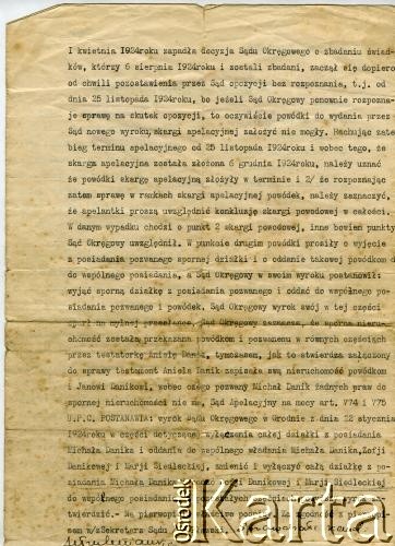 25.11.1925, Grodno, Polska.
Odpis wyroku sądowego. Dokument z archiwum prywatnego Heleny Pietrakowej.
Zbiory Archiwum Historii Mówionej Ośrodka KARTA i Domu Spotkań z Historią udostępniła Helena Pietrakowa w ramach projektu 