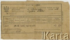 3.07.1928, pow. święciański, woj. wileńskie, Polska.
Pokwitowanie wydane Wiktorowi Szylkinowi przez Urząd Gminy, strona 1/2.
Fot. NN, zbiory Archiwum Historii Mówionej Ośrodka KARTA i Domu Spotkań z Historią, udostępnił Stanisław Szylkin w ramach projektu 