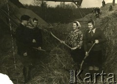 2. połowa lat 40/lata 50., Wasiliszki, Białoruska SRR, ZSRR.
Praca w kołchozie. Anna Szewelińska z d. Kimbar 2. od lewej.
Fot. NN, zbiory Archiwum Historii Mówionej Ośrodka KARTA i Domu Spotkań z Historią, udostępniła Anna Szewelińska w ramach projektu 