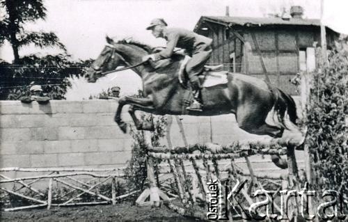 1933, Rzeszów, Polska.
Kawalerzysta na koniu. Fotografia z rodzinnego archiwum Stanisława Bokoty.
Fot. NN, zbiory Archiwum Historii Mówionej Ośrodka KARTA i Domu Spotkań z Historią, udostępnił Stanisław Bokota w ramach projektu 