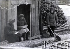 1956, Igarka, Kraj Krasnojarski, ZSRR.
Praca przy oznakowaniu drewna spławianego Jenisejem. Genowefa Żytowt 1. z prawej.
Fot. NN, zbiory Archiwum Historii Mówionej Ośrodka KARTA i Domu Spotkań z Historią, udostępniła Genowefa Żytowt w ramach projektu 