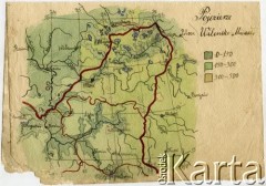 1925-1934, Słonim, woj. nowogródzkie, Polska.
Mapa Pojezierza Wileńsko-Mińskiego. Szkolny rysunek Nadziei Danik z kolekcji Heleny Pietrakowej.
Fot. NN, zbiory Archiwum Historii Mówionej Ośrodka KARTA i Domu Spotkań z Historią, udostępniła Helena Pietrakowa w ramach projektu 