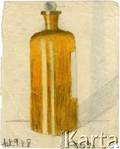 1925-1934, Słonim, woj. nowogródzkie, Polska.
Butelka. Szkolny rysunek Nadziei Danik z kolekcji Heleny Pietrakowej.
Fot. NN, zbiory Archiwum Historii Mówionej Ośrodka KARTA i Domu Spotkań z Historią, udostępniła Helena Pietrakowa w ramach projektu 