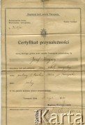 16.05.1925, Tarnopol, Polska.
Certyfikat przynależności Jana Krzywego, ucznia szkoły przemysłowej.
Zbiory Archiwum Historii Mówionej Ośrodka KARTA i Domu Spotkań z Historią, udostępnił Jan Czekalski w ramach projektu 