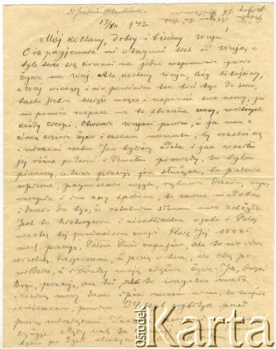 17.12.1942, Mizocz, Generalne Gubernatorstwo.
List od Filipa Żurkowskiego do Anzelma Iwaszkiewicza, strona 1/2.
Dotyczy warunków życia w Generalnym Gubernatorstwie i Kresach Wschodnich. 
Zbiory Archiwum Historii Mówionej Ośrodka KARTA i Domu Spotkań z Historią, udostępnił Anzelm Iwaszkiewicz w ramach projektu 