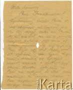 1942?, brak miejsca.
List do Anzelma Iwaszkiewicza. Strona 1/2.
Dotyczy śmierci małżonki Anzelma Iwaszkiewicza.
Zbiory Archiwum Historii Mówionej Ośrodka KARTA i Domu Spotkań z Historią, udostępnił Anzelm Iwaszkiewicz w ramach projektu 