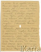 1942?, brak miejsca.
List do Anzelma Iwaszkiewicza. Strona 2/2.
Dotyczy śmierci małżonki Anzelma Iwaszkiewicza.
Zbiory Archiwum Historii Mówionej Ośrodka KARTA i Domu Spotkań z Historią, udostępnił Anzelm Iwaszkiewicz w ramach projektu 
