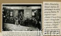 1920, Kaczyka, Królestwo Rumunii.
Mieszkańcy Kaczynki żegnają odjeżdżających do ojczyzny Polaków. Wśród żegnających znajdują się: Walerian Grudnicki, Karolina Jaworska, Emil Markiewicz, ks. Grabowski.
Fot. NN, zbiory Archiwum Historii Mówionej Ośrodka KARTA i Domu Spotkań z Historią, udostępnił Dom Polski w Kaczyce w ramach projektu 